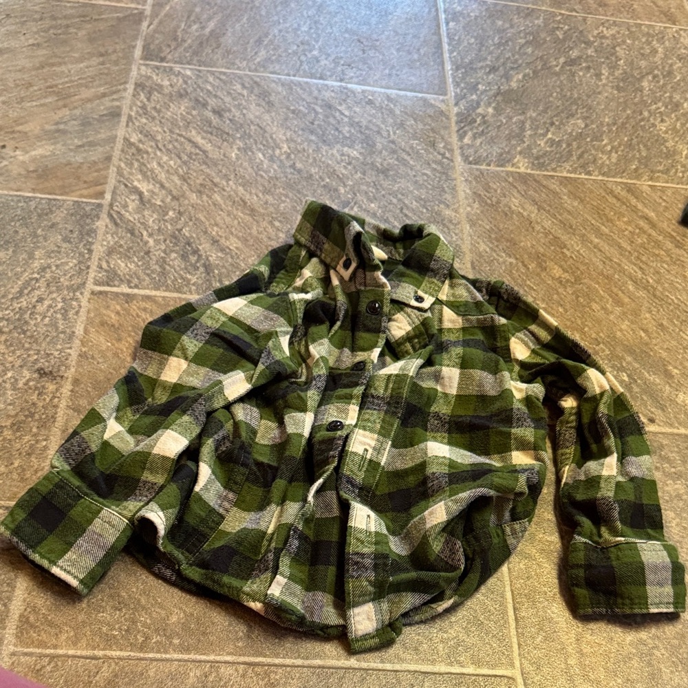 GAP Kids Green and Black Plaid Button Down Shirt